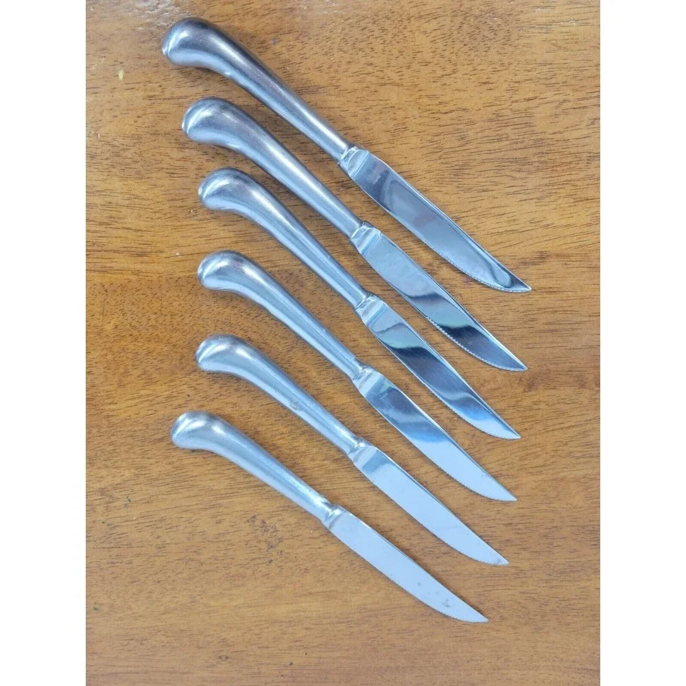 6 Viking Super‎ Stainless Steel Handcrafted Knives Curved Arched Handles w/Box